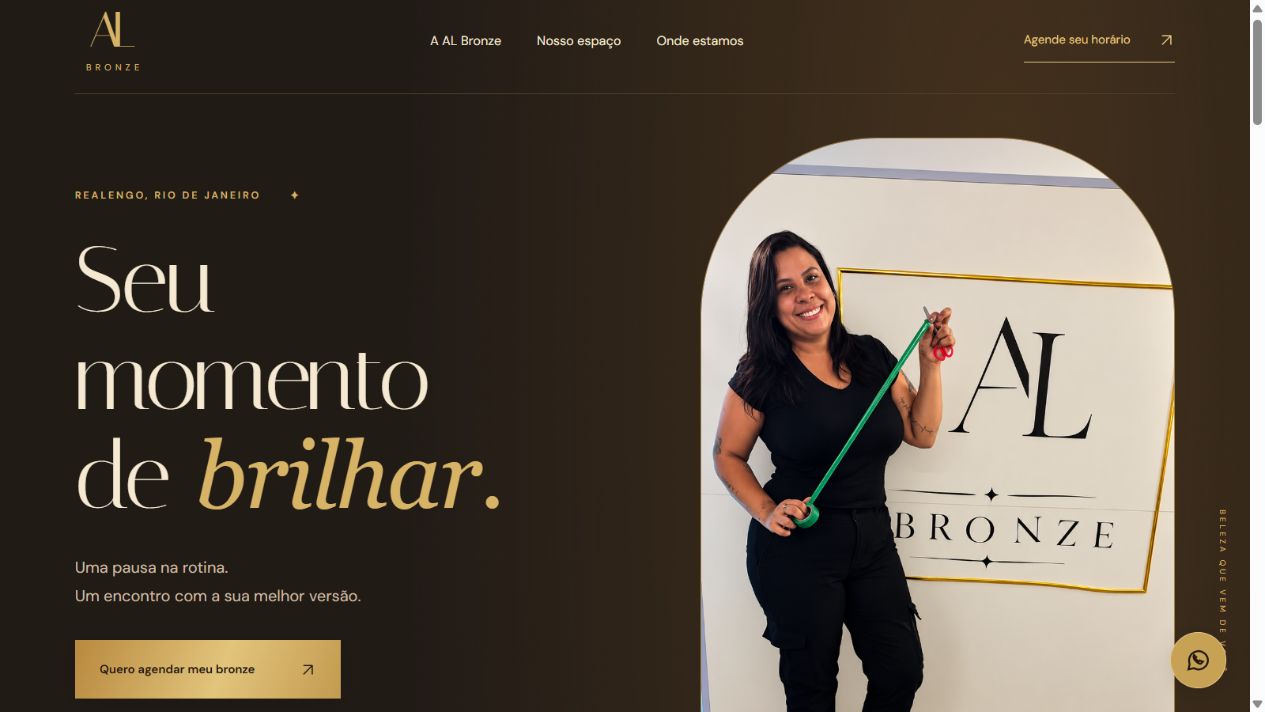 Página inicial do site AL Bronze com identidade dourada