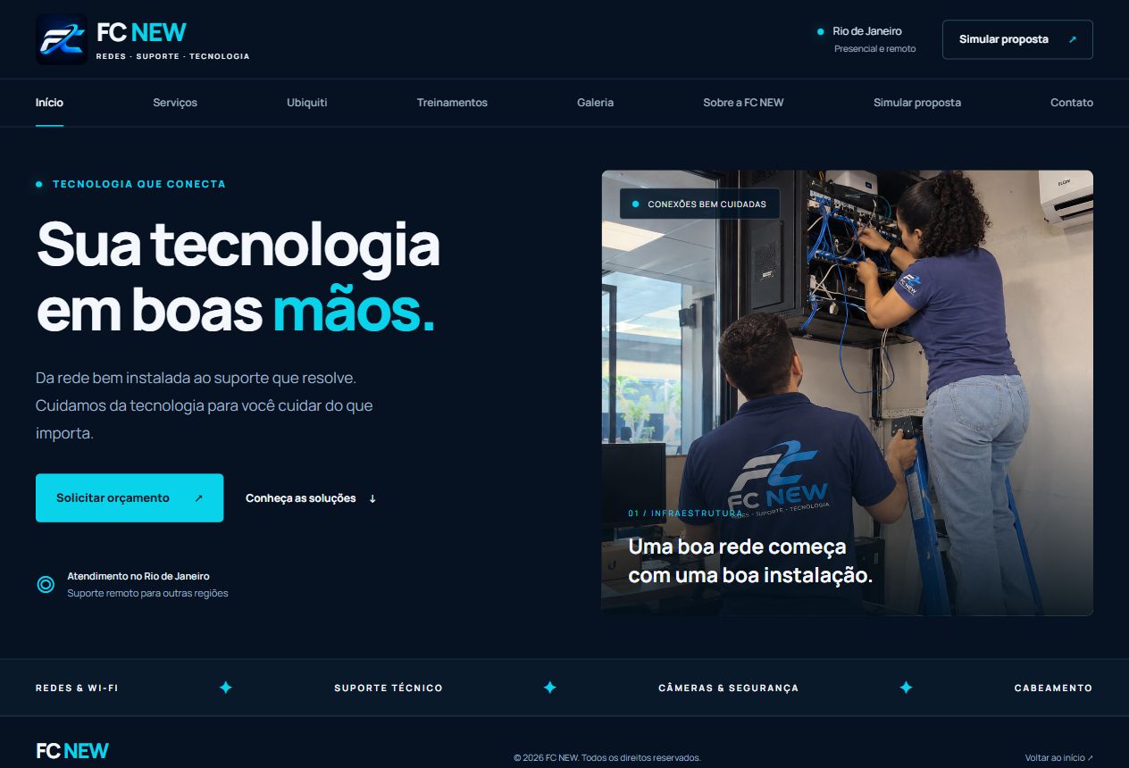 Página inicial do site FC NEW